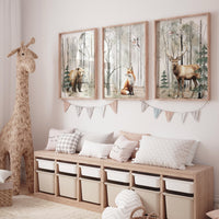Nursery decor woodland, mountain wall art, tree nursery decor, adventure theme nursery, forest, sage green, beige, woodland animals