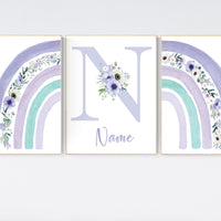Purple turqoiuse nursery, Girls room decor, rainbow nursery wall art, lavender nursery, lilac nursery, girls room decor, rainbow art