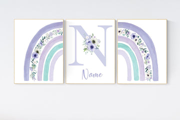 Purple turqoiuse nursery, Girls room decor, rainbow nursery wall art, lavender nursery, lilac nursery, girls room decor, rainbow art