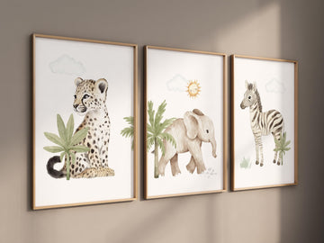 Safari Animal Nursery Wall Art Set – Elephant, Zebra, Cheetah Jungle Prints – Gender Neutral Baby Room Decor, Safari Baby Wall Art