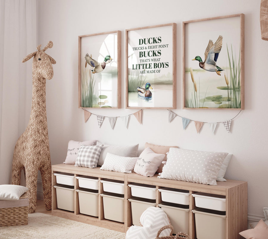 Ducks Trucks Bucks Nursery Wall Art, Little Boys Quote Print, Mallard Duck Decor, Hunting Theme Baby Boy Room, Rustic Nursery Prints