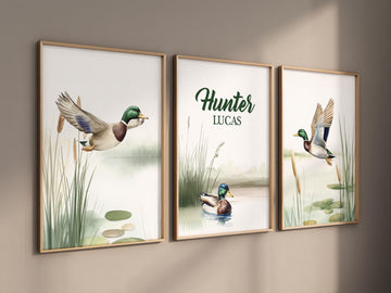 Personalized Duck Nursery Wall Art, Baby Boy Name Print, Mallard Ducks Rustic Decor, Hunting Theme Room, Country Baby Shower Gift