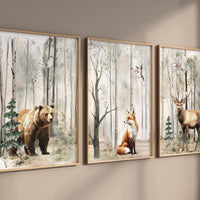 Nursery decor woodland, mountain wall art, tree nursery decor, adventure theme nursery, forest, sage green, beige, woodland animals