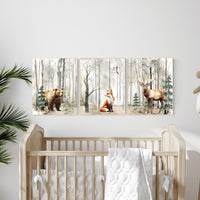Nursery decor woodland, mountain wall art, tree nursery decor, adventure theme nursery, forest, sage green, beige, woodland animals