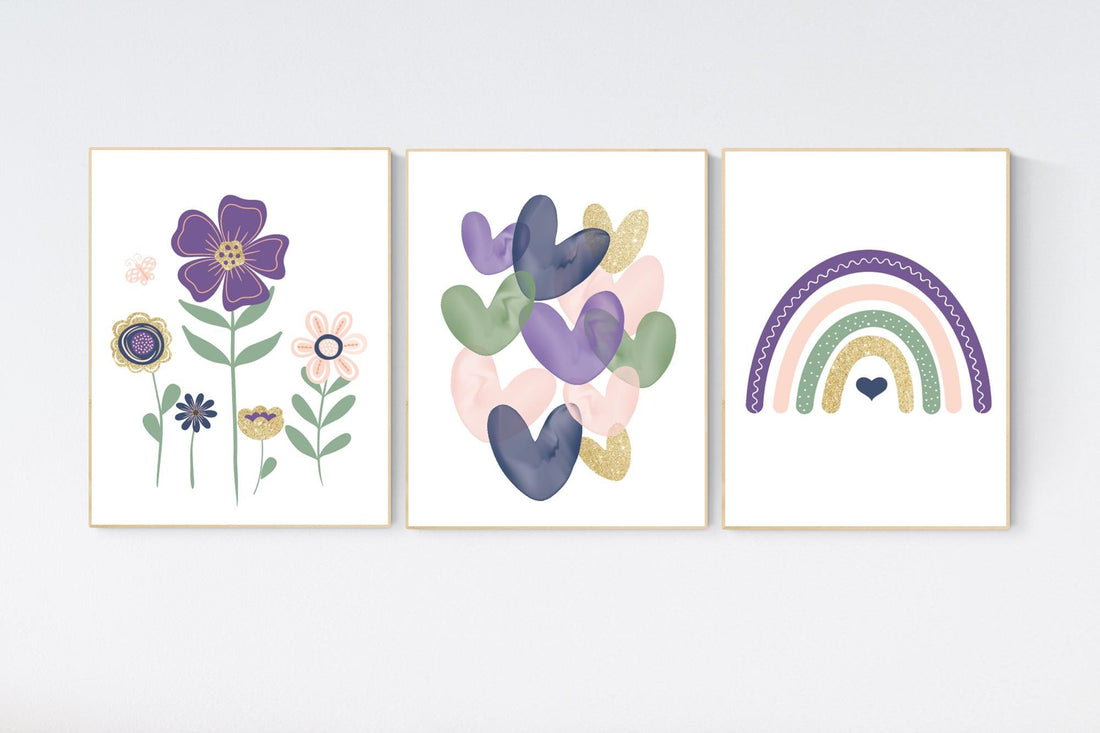 Rainbow Nursery Prints: Flower & Heart Wall Art