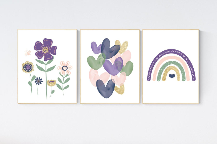 Rainbow Nursery Prints: Flower & Heart Wall Art
