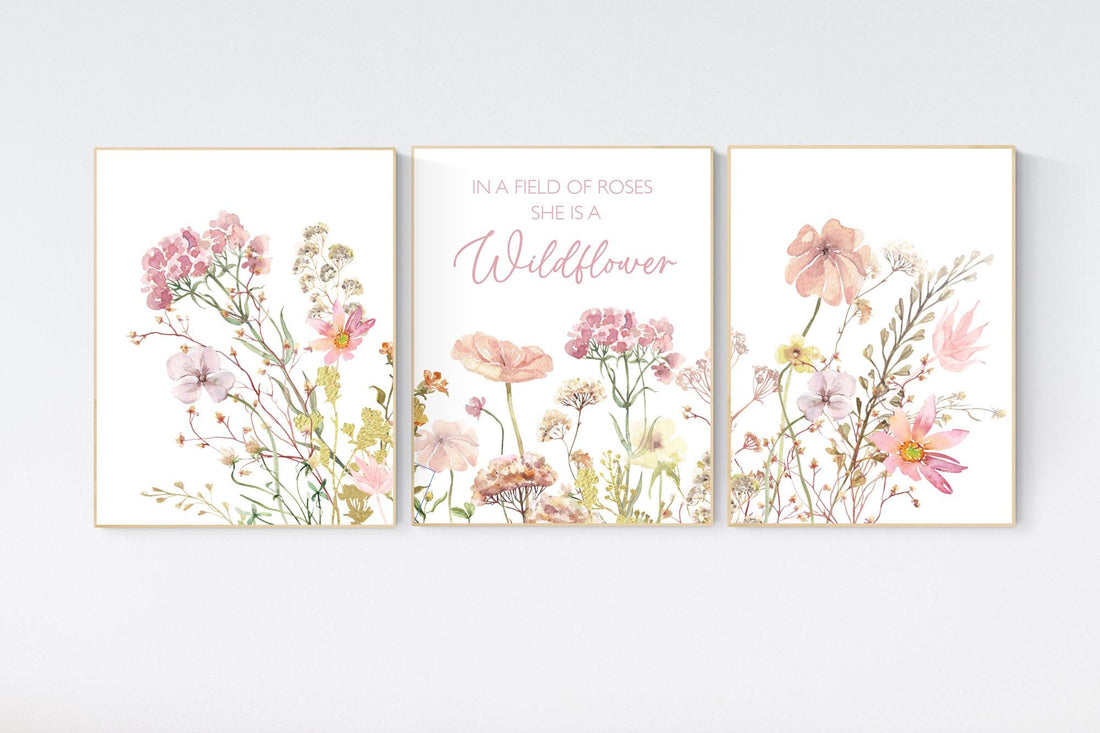 Boho Nursery wall art, Wildflower Nursery Decor, Floral Nursery, Girl Nursery Decor, flower nursery, in a flower of roses she&