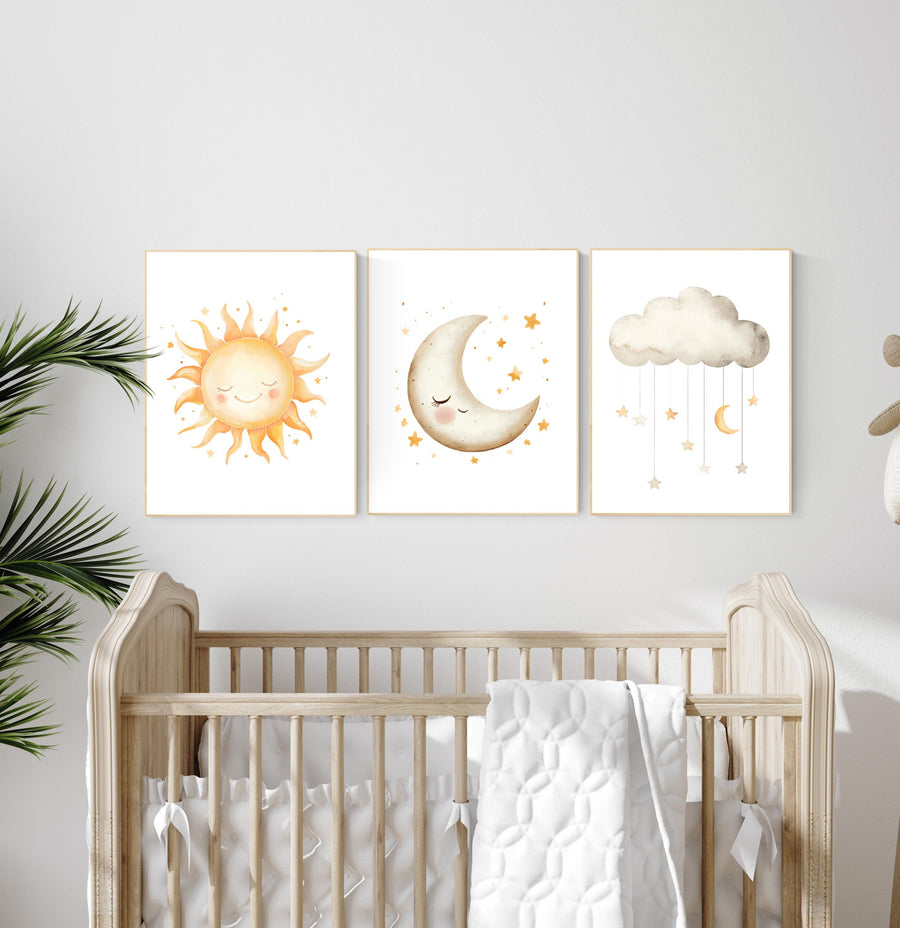 Sun Moon Cloud Nursery Print: Celestial Baby Room Decor