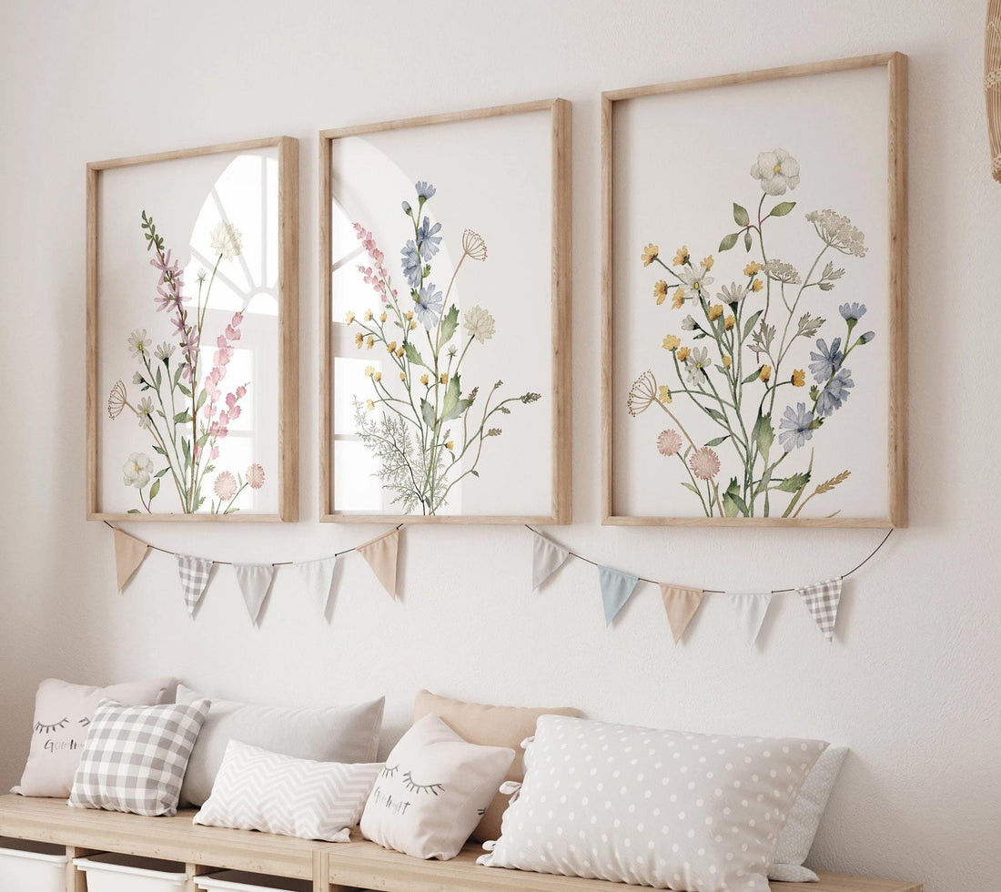 Boho Wildflower Wall Art, Neutral Nursery Wall Art, Soft Floral Nursery Print, Boho Baby Room Wall Art, Wildflower Kids Room Decor