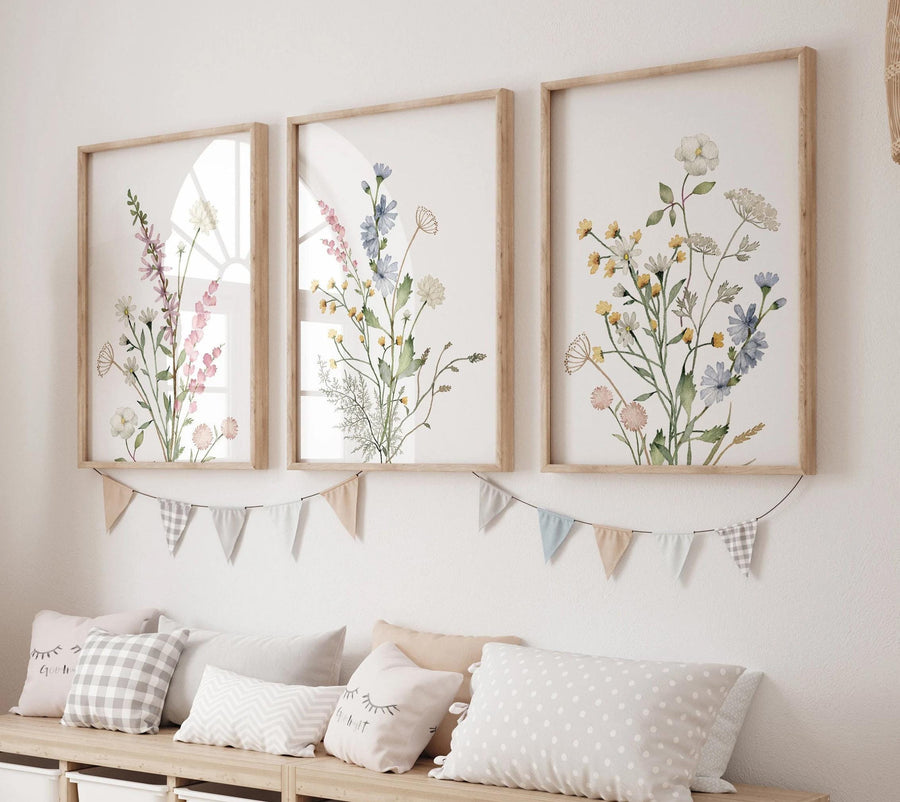 Boho Wildflower Wall Art, Neutral Nursery Wall Art, Soft Floral Nursery Print, Boho Baby Room Wall Art, Wildflower Kids Room Decor