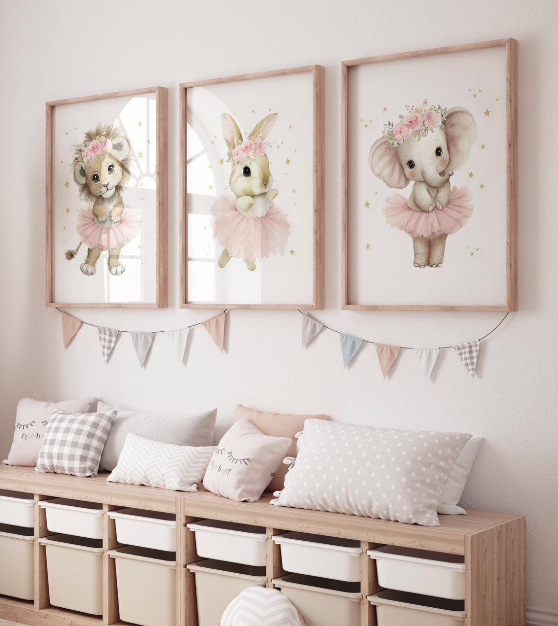 Ballerina Nursery Wall Art Set – Lion, Bunny & Elephant Ballet Prints, Pink Tutu Animal Room Decor, Girls Room Sweet Ballet Animal Art