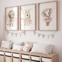 Ballerina Nursery Wall Art Set – Lion, Bunny & Elephant Ballet Prints, Pink Tutu Animal Room Decor, Girls Room Sweet Ballet Animal Art