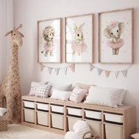 Ballerina Nursery Wall Art Set – Lion, Bunny & Elephant Ballet Prints, Pink Tutu Animal Room Decor, Girls Room Sweet Ballet Animal Art