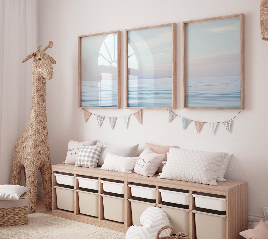 Minimalist Ocean Wall Art Set – Tranquil Sea Horizon Prints, Coastal Blue Seascape, Calm Beach Scene Poster, Modern Coastal Decor