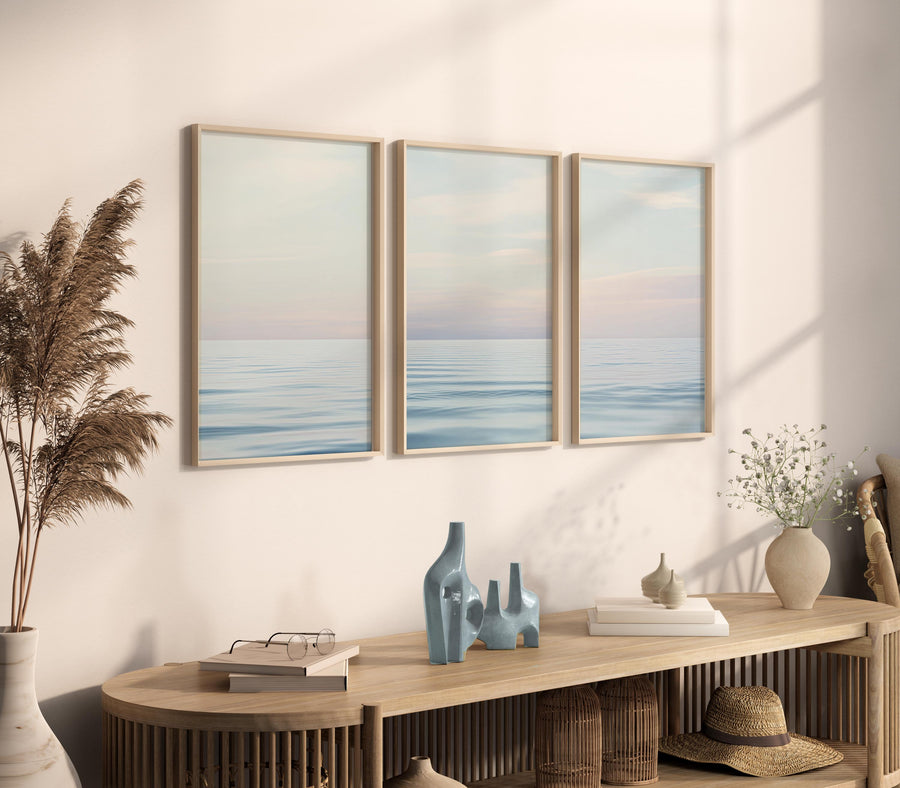 Minimalist Ocean Wall Art Set – Tranquil Sea Horizon Prints, Coastal Blue Seascape, Calm Beach Scene Poster, Modern Coastal Decor