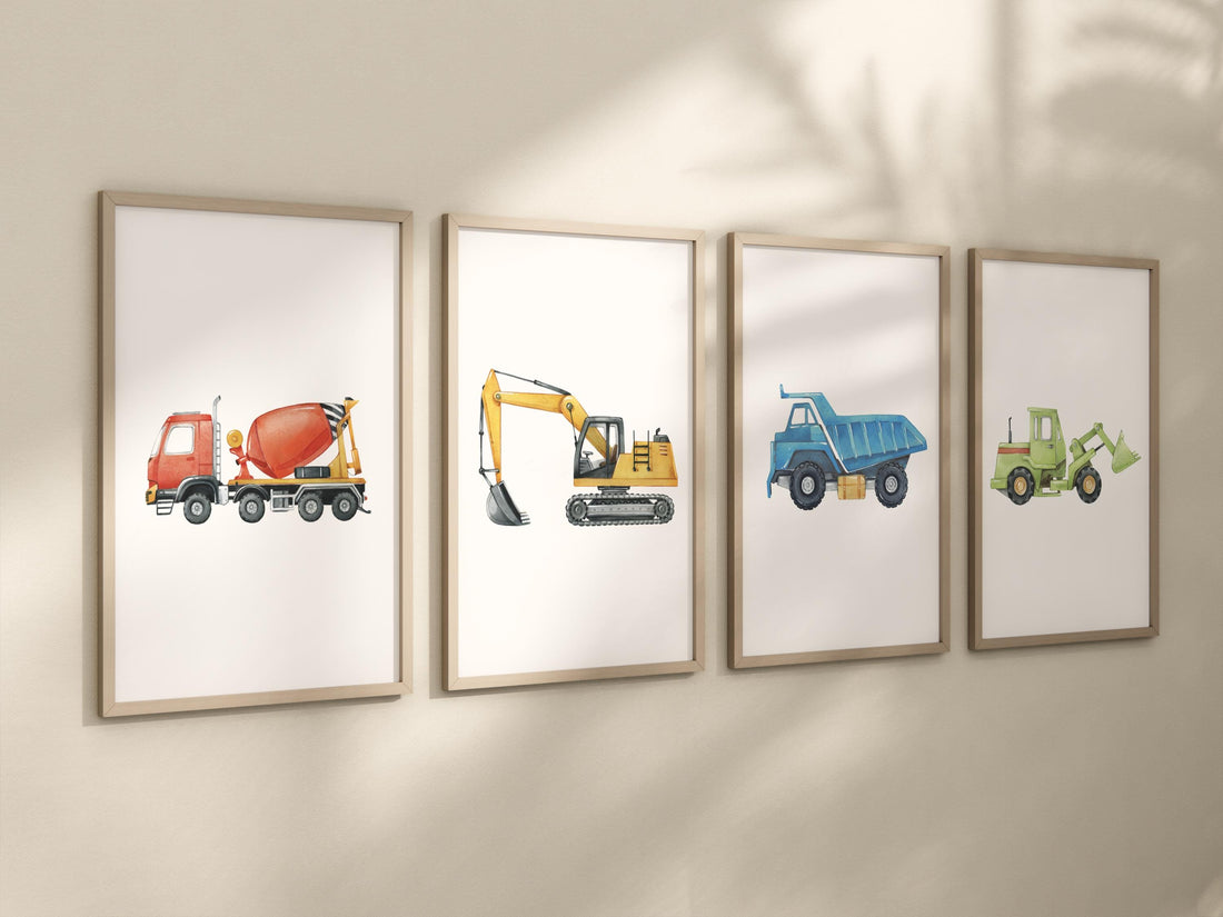 Boy Room Wall Art, Construction Vehicle Nursery Prints, Construction Wall Art, Transportation Print, Truck Wall Art, Nursery Truck Prints