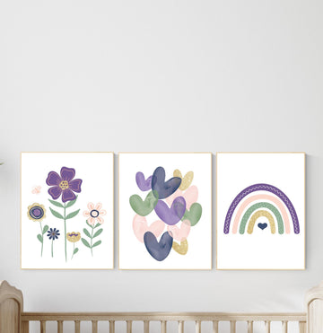 Rainbow Nursery Prints: Flower & Heart Wall Art