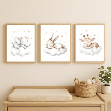 Sleeping Animal Nursery Prints: Elephant, Bunny, Giraffe Wall Art