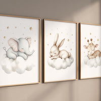 Sleeping Animal Nursery Prints: Elephant, Bunny, Giraffe Wall Art