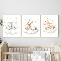Sleeping Animal Nursery Prints: Elephant, Bunny, Giraffe Wall Art