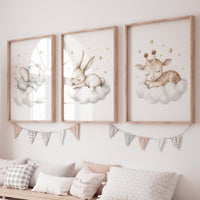 Sleeping Animal Nursery Prints: Elephant, Bunny, Giraffe Wall Art