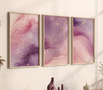 Pink Marble Wall Art Set: Abstract Gold Accent Prints