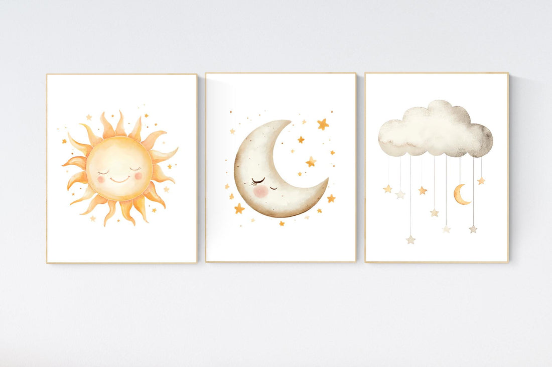 Sun Moon Cloud Nursery Print: Celestial Baby Room Decor