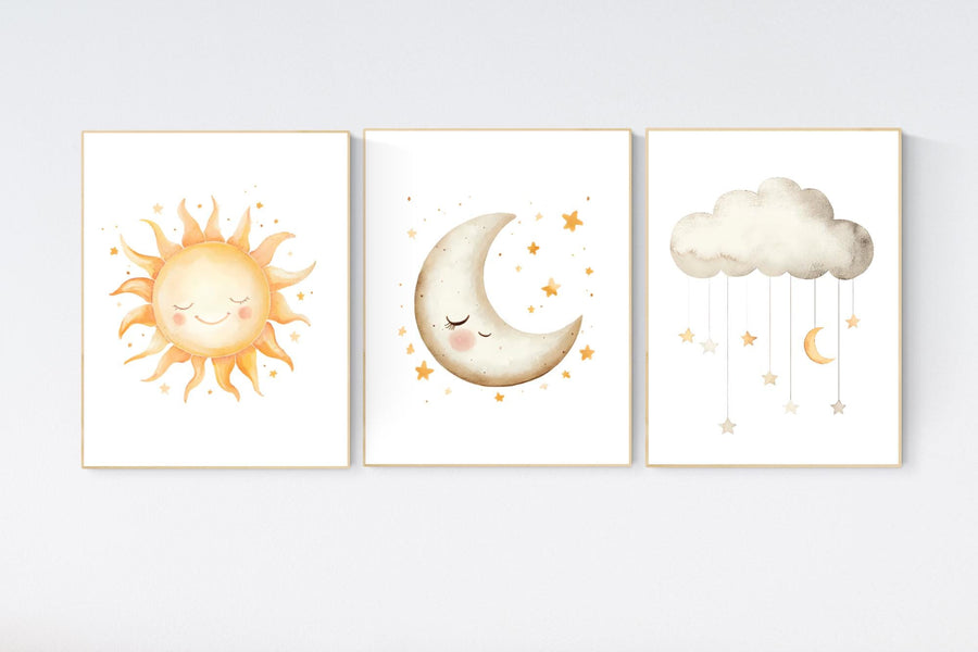 Sun Moon Cloud Nursery Print: Celestial Baby Room Decor
