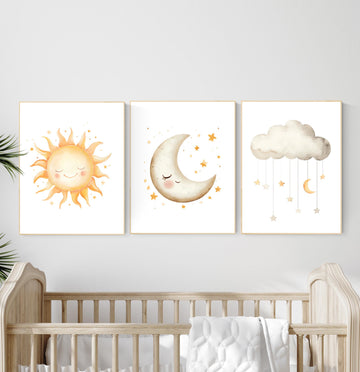 Sun Moon Cloud Nursery Print: Celestial Baby Room Decor