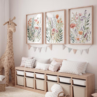Watercolor Wildflower Print Set, Neutral Boho Botanical Art (Set of 3)