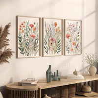 Watercolor Wildflower Print Set, Neutral Boho Botanical Art (Set of 3)