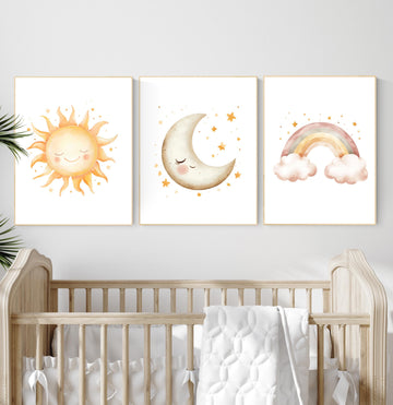 Sun Moon Rainbow Nursery Prints: Celestial Baby Room Decor