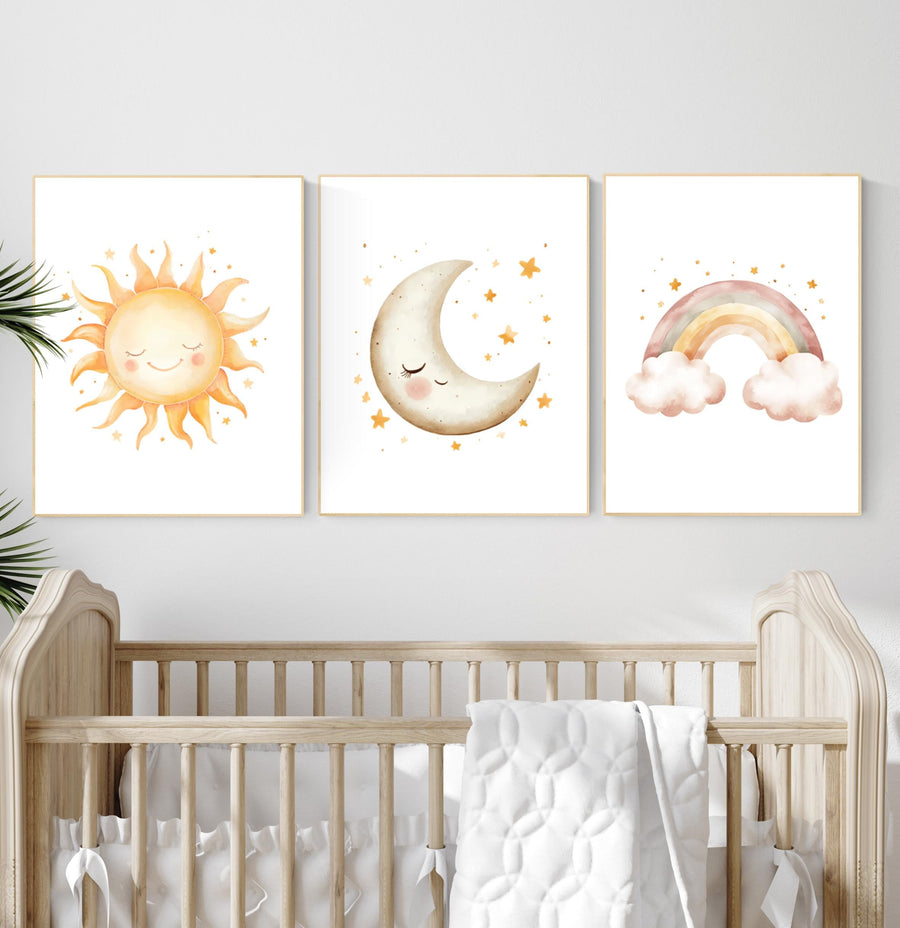 Sun Moon Rainbow Nursery Prints: Celestial Baby Room Decor