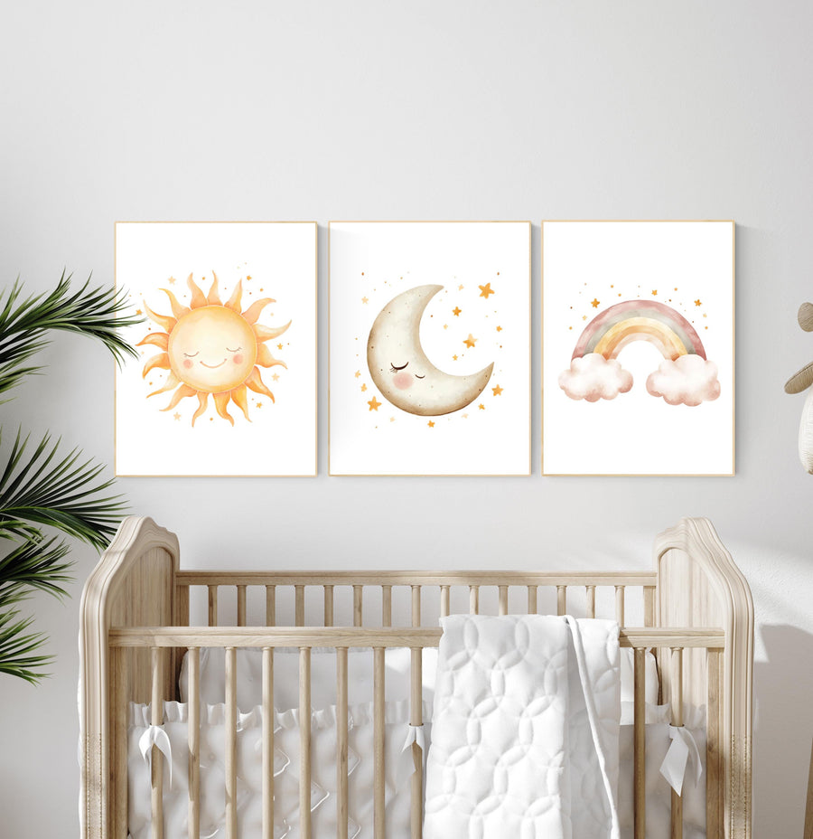 Sun Moon Rainbow Nursery Prints: Celestial Baby Room Decor