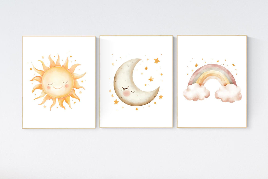 Sun Moon Rainbow Nursery Prints: Celestial Baby Room Decor