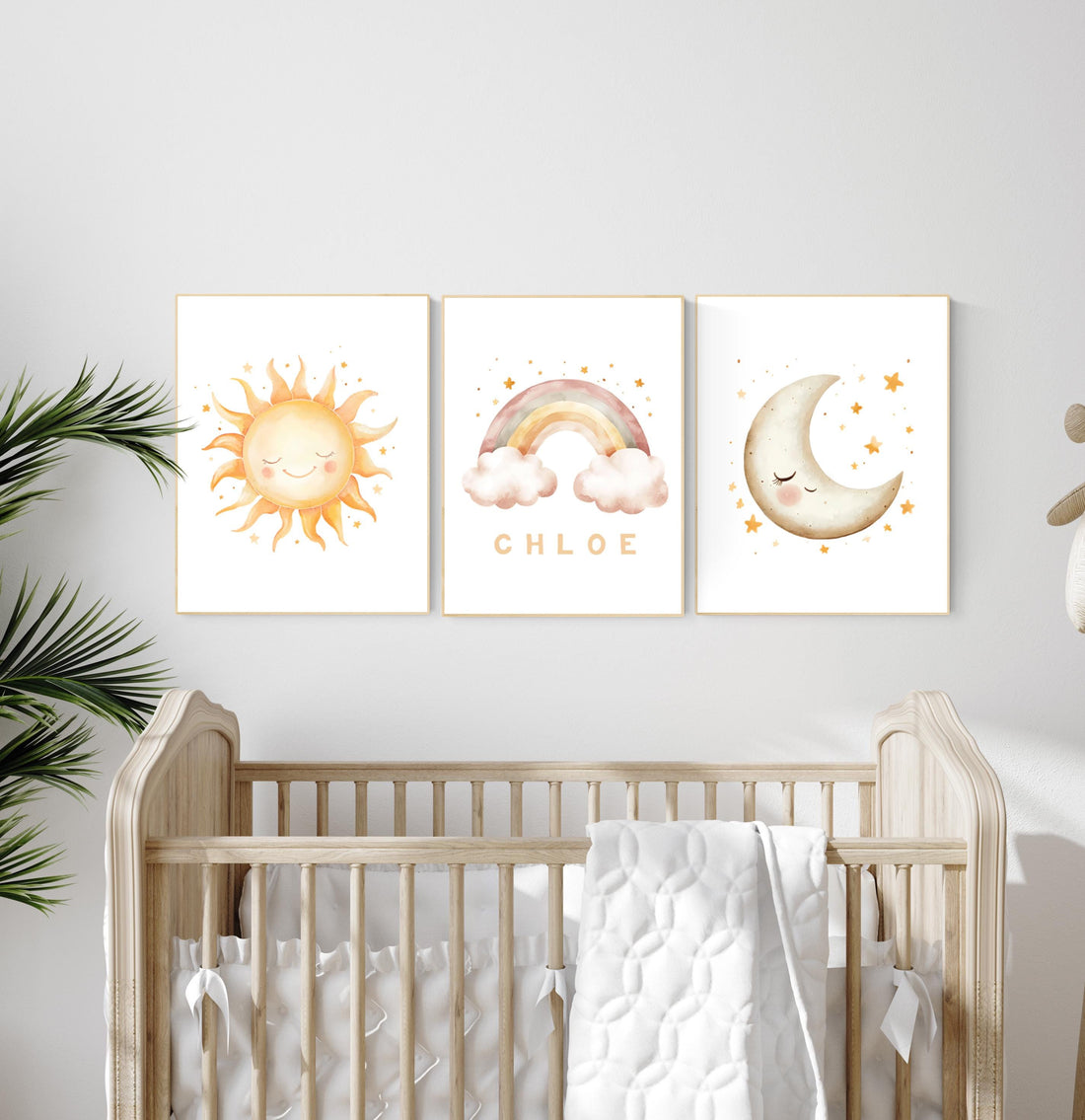 Personalized Sun Moon Rainbow Print Set: Boho Nursery Decor