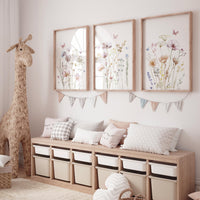 Wildflower Wall Art Set of 3 – Botanical Flower Prints in Soft Pastels – Neutral Floral Wall Decor for Bedroom, Nursery or Living Room