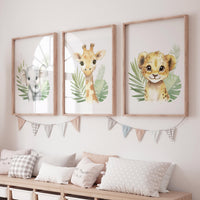 Safari Animal Nursery Wall Art – Jungle Baby Elephant, Lion, and Giraffe Prints – Neutral Safari Decor for Boys or Girls (Set of 3)