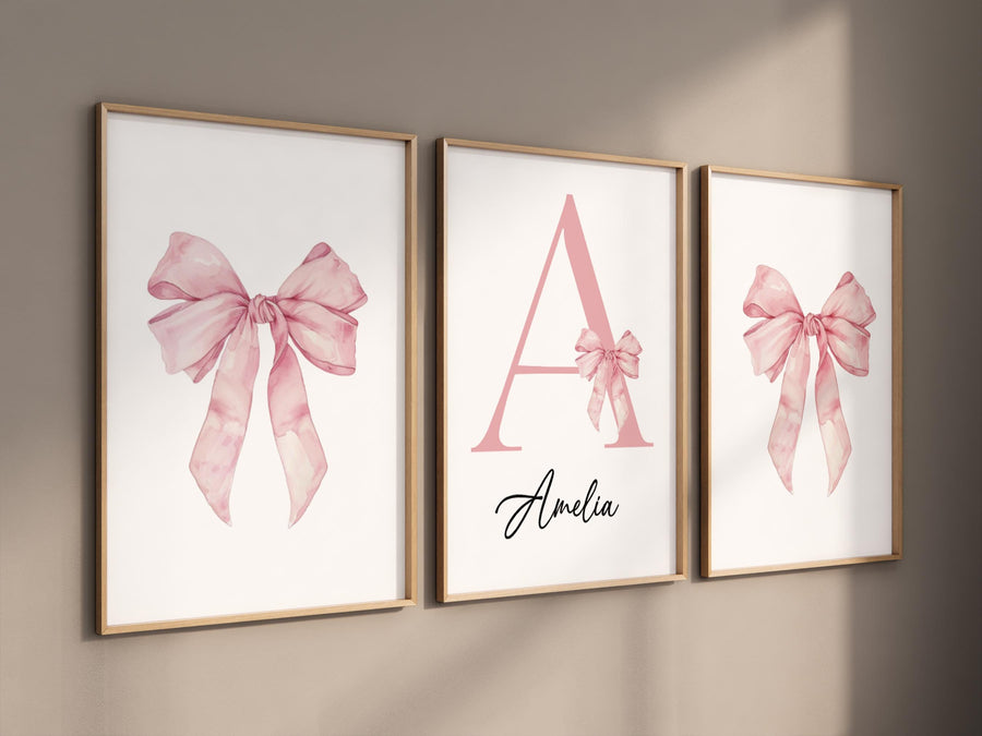 Bow print wall art, Bow nursery print, pink Bow nursery wall art, bow nursery art, bow nursery decor, bow print wall art, name print
