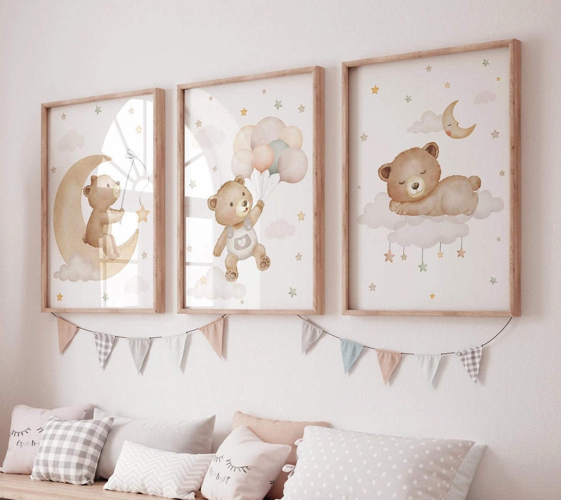 Bear Nursery Wall Art, Boy Nursery Decor, Woodland Animal Wall Art, Neutral Nursery Print, Cute Bear Kids Room Decor, Forest Baby Wall Art