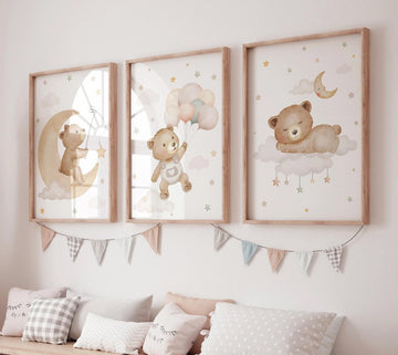 Bear Nursery Wall Art, Boy Nursery Decor, Woodland Animal Wall Art, Neutral Nursery Print, Cute Bear Kids Room Decor, Forest Baby Wall Art