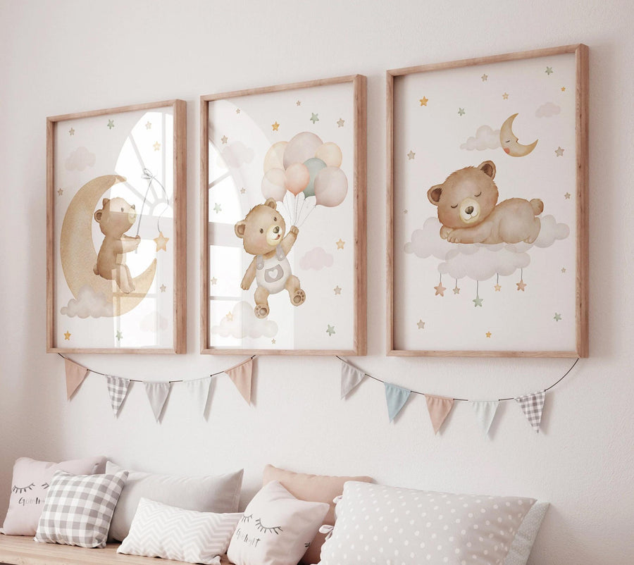 Bear Nursery Wall Art, Boy Nursery Decor, Woodland Animal Wall Art, Neutral Nursery Print, Cute Bear Kids Room Decor, Forest Baby Wall Art