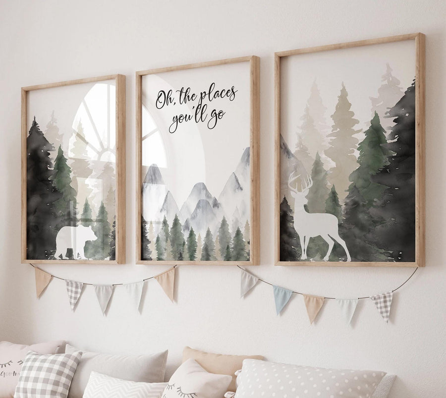 Woodland Mountain Wall Art, Neutral Nursery Wall Art, Adventure Nursery Decor, Forest Baby Room Wall Art, Boy Nursery Mountain Print