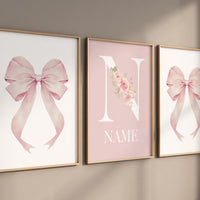 Personalized Pink Bow Nursery Print: Floral Name Monogram