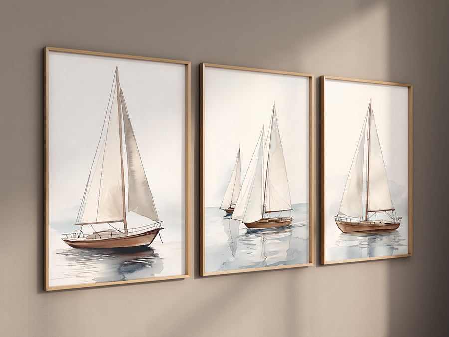 Watercolor Sailboat Print Set: Coastal Nautical Art