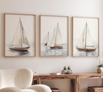 Watercolor Sailboat Print Set: Coastal Nautical Art
