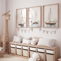 Watercolor Sailboat Print Set: Coastal Nautical Art