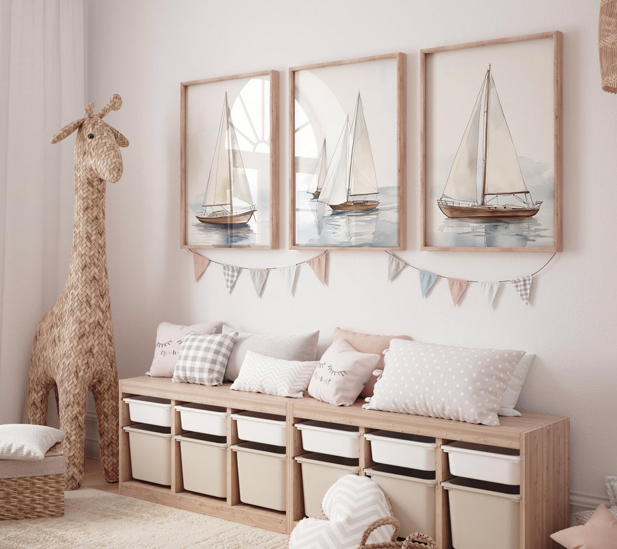 Watercolor Sailboat Print Set: Coastal Nautical Art