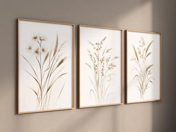 Beige Botanical Line Art Print Set: Minimalist Floral Wall Decor