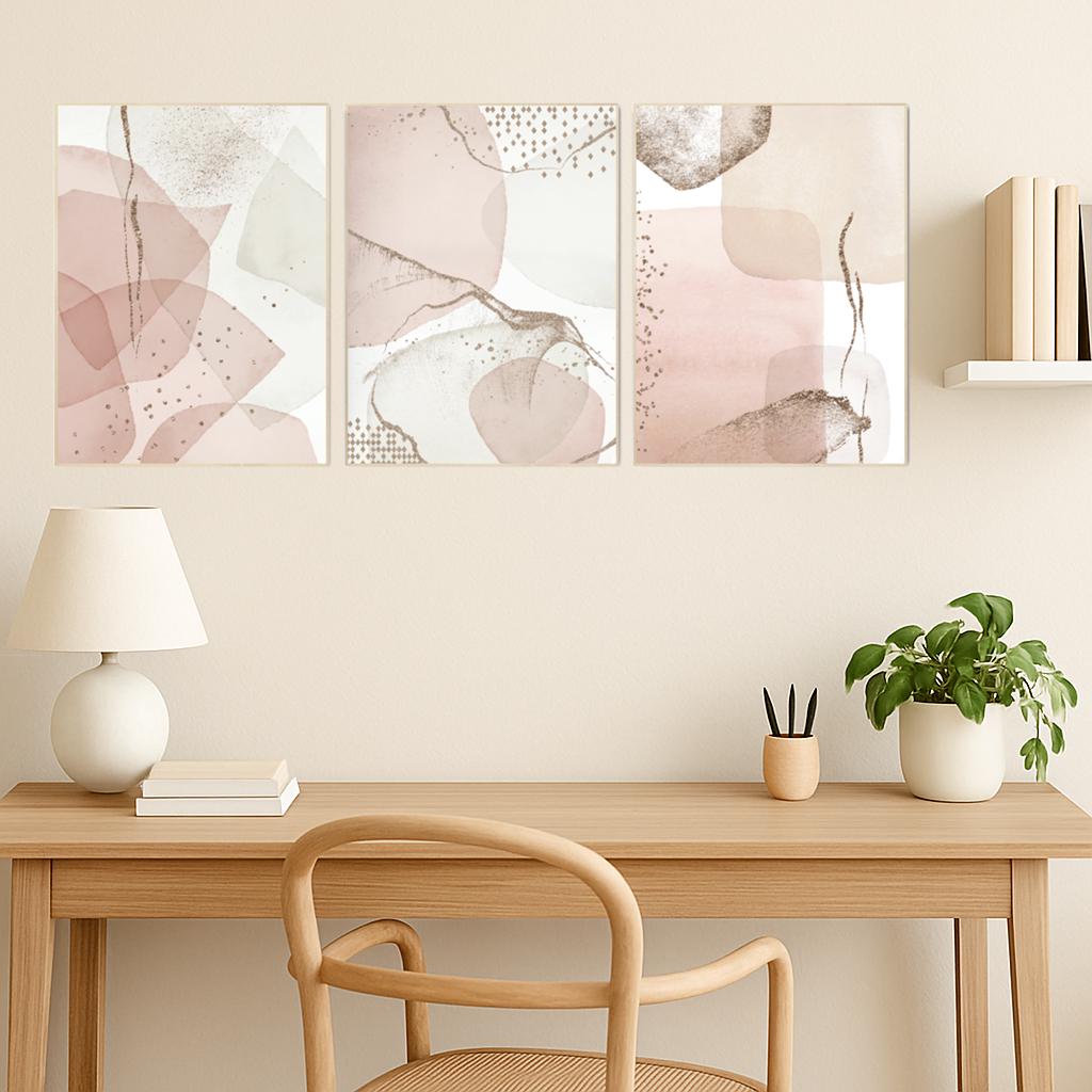 Blush Abstract Geometric Prints: Modern Minimalist Wall Art Set